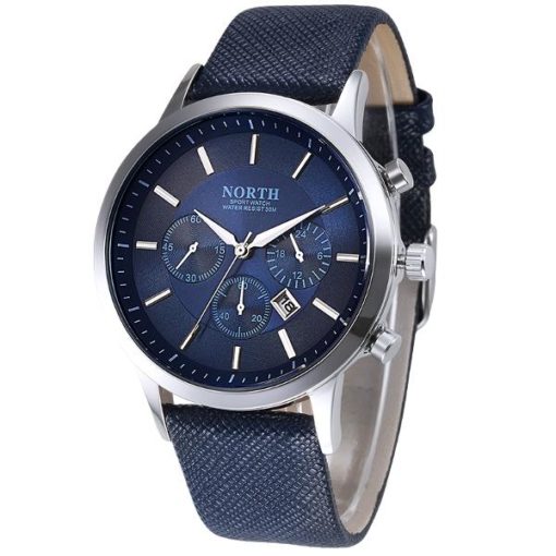 Mens Watch With Blue Face Blue Leather Belt CommuteWork