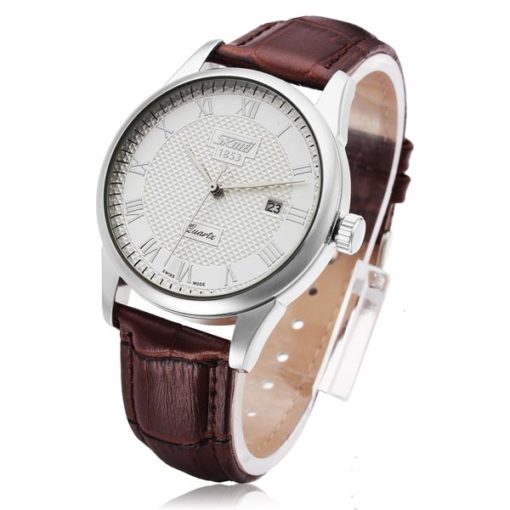 Simple Mens Watch With White Face Brown Leather Belt